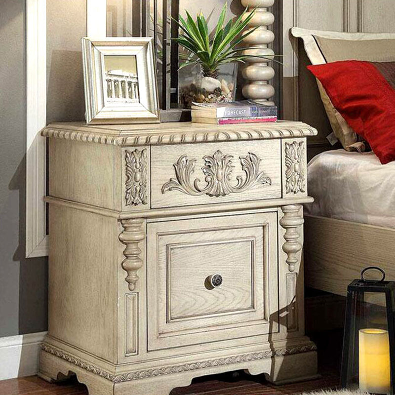 European Wood Carving Cuboid 2-Drawer Nightstand