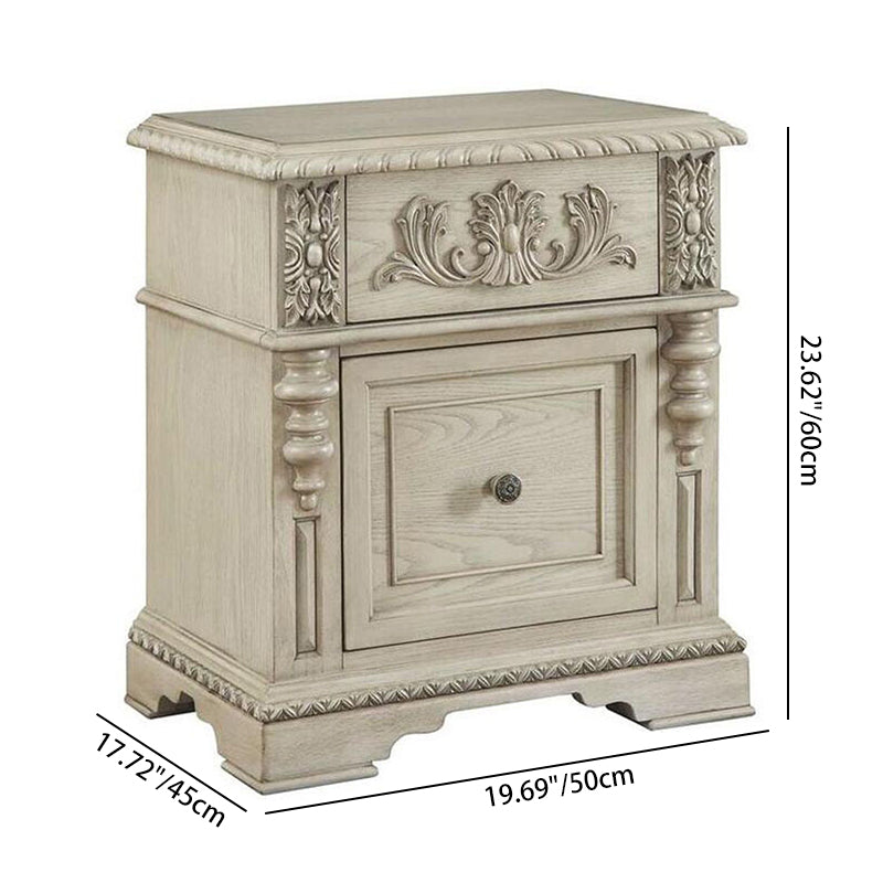 European Wood Carving Cuboid 2-Drawer Nightstand