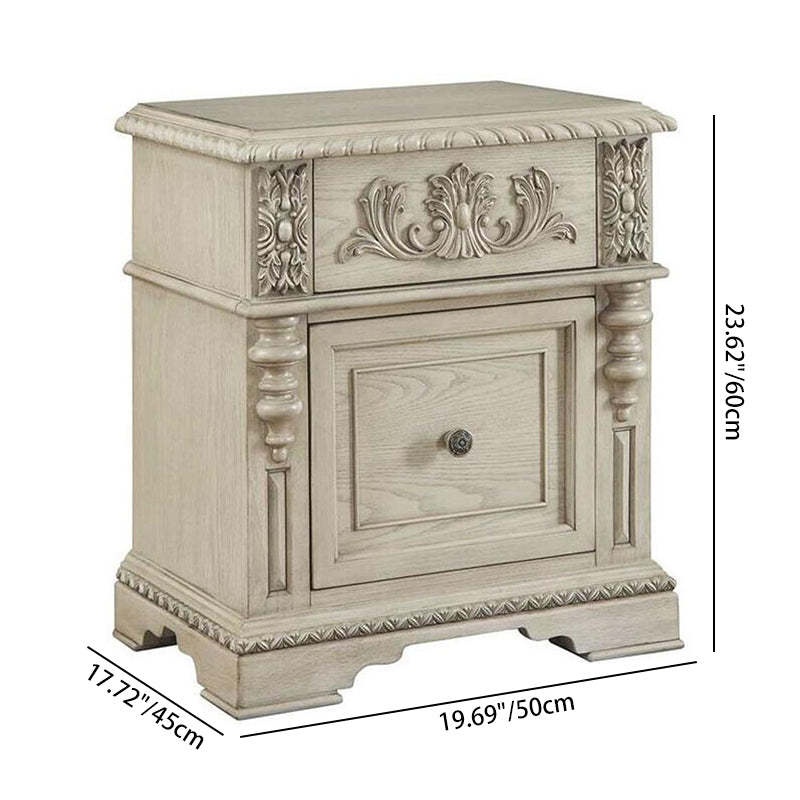 European Wood Carving Cuboid 2-Drawer Nightstand