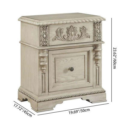 European Wood Carving Cuboid 2-Drawer Nightstand