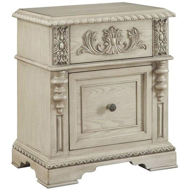 European Wood Carving Cuboid 2-Drawer Nightstand