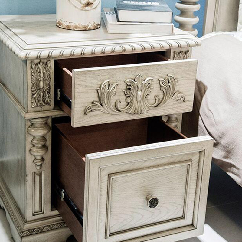 European Wood Carving Cuboid 2-Drawer Nightstand