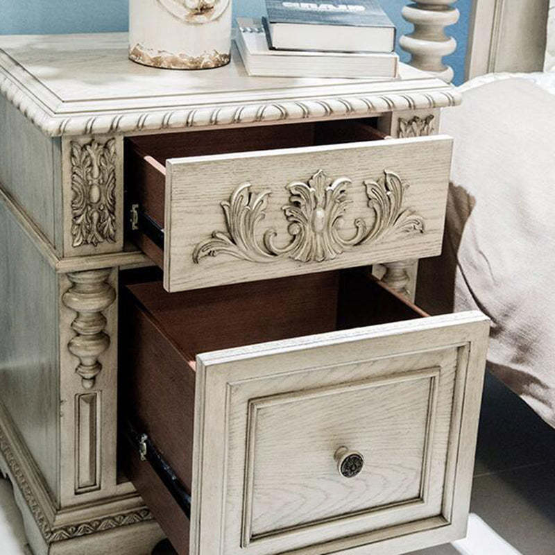 European Wood Carving Cuboid 2-Drawer Nightstand