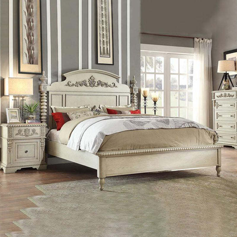 European Wood Carving Cuboid 2-Drawer Nightstand