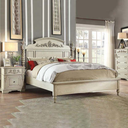 European Wood Carving Cuboid 2-Drawer Nightstand