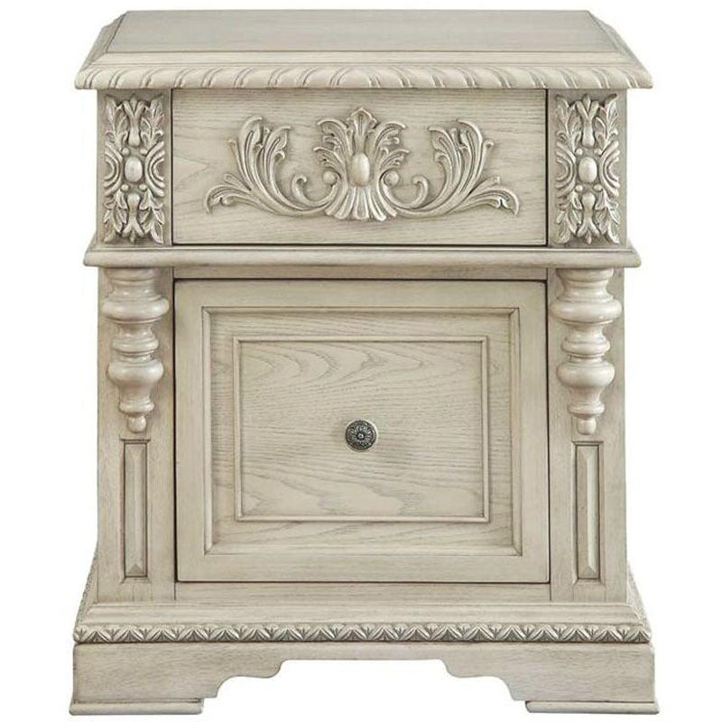 European Wood Carving Cuboid 2-Drawer Nightstand