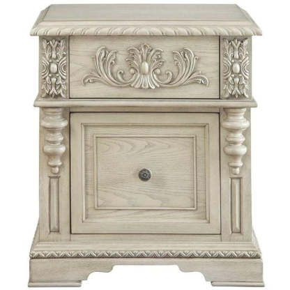 European Wood Carving Cuboid 2-Drawer Nightstand