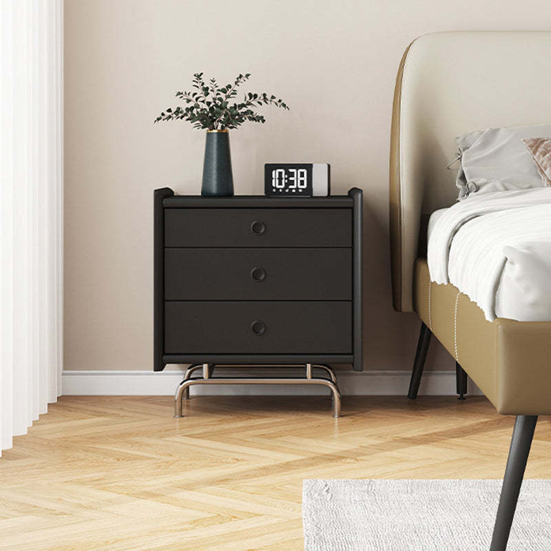 Modern Cube Wood 3-Drawer Nightstand — Black