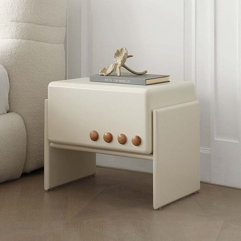Scandinavian Cream Wood 1-Drawer Nightstand — White
