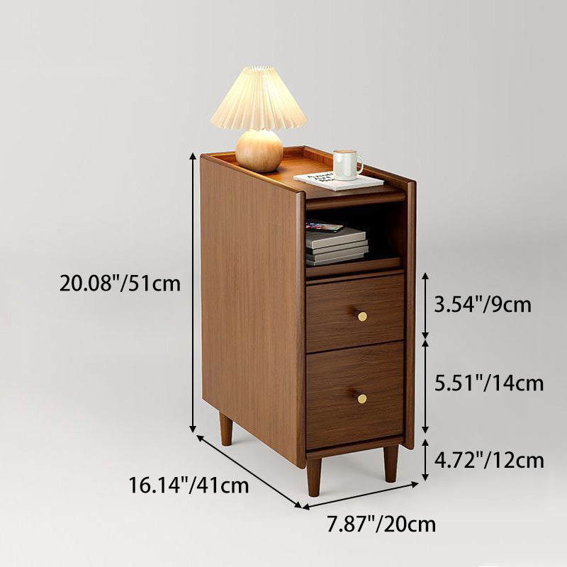 Contemporary Solid Wood Ultra-Narrow 2-Drawer Nightstand