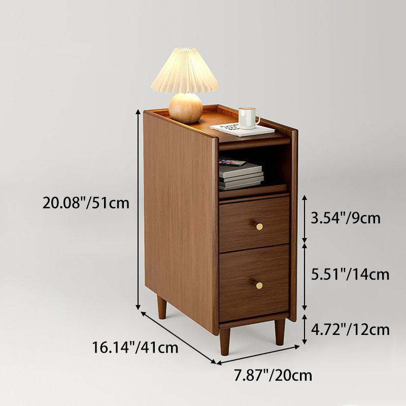 Contemporary Solid Wood Ultra-Narrow 2-Drawer Nightstand