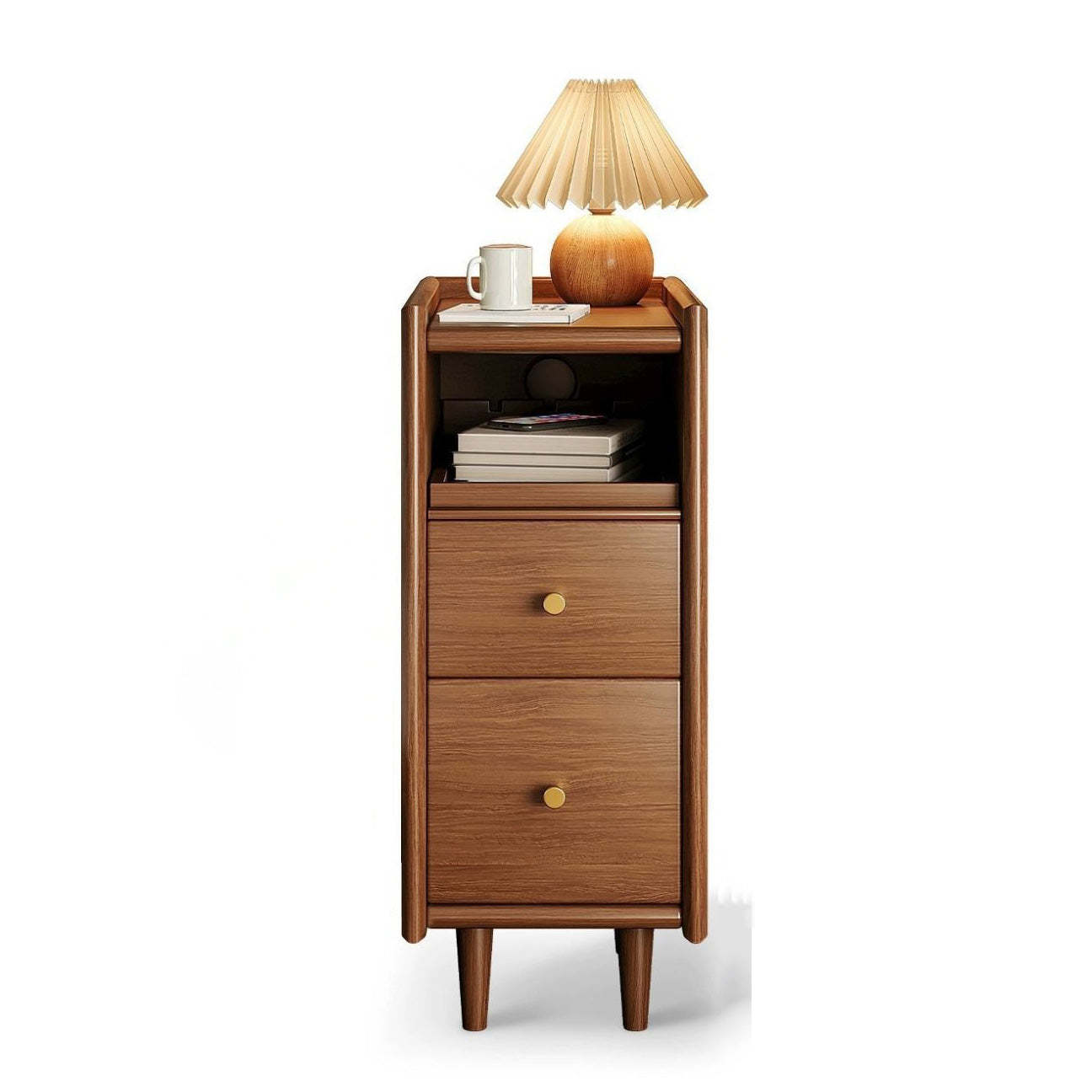 Contemporary Solid Wood Ultra-Narrow 2-Drawer Nightstand