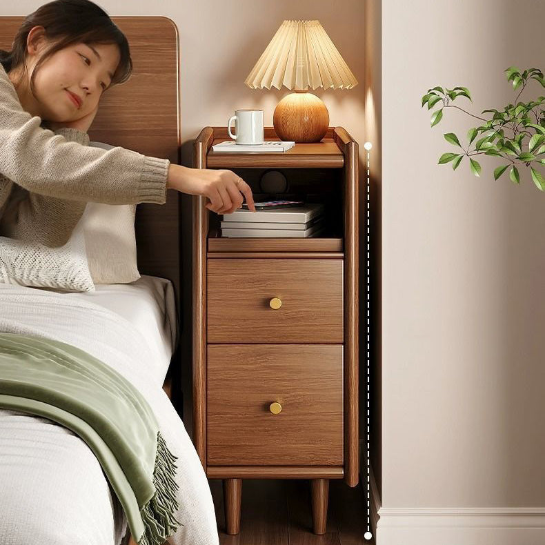 Contemporary Solid Wood Ultra-Narrow 2-Drawer Nightstand