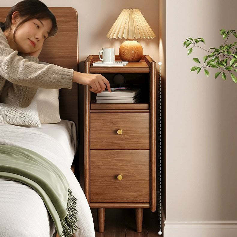 Contemporary Solid Wood Ultra-Narrow 2-Drawer Nightstand