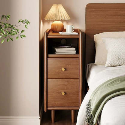 Contemporary Solid Wood Ultra-Narrow 2-Drawer Nightstand