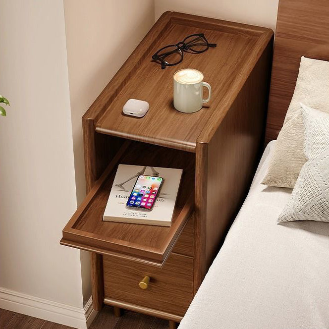 Contemporary Solid Wood Ultra-Narrow 2-Drawer Nightstand