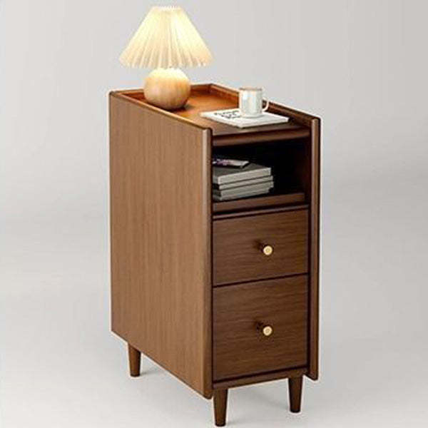 Contemporary Solid Wood Ultra-Narrow 2-Drawer Nightstand