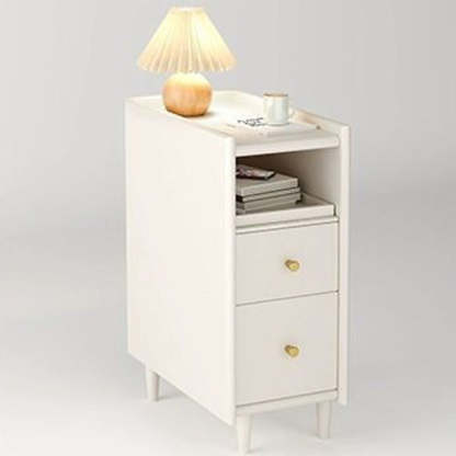 Contemporary Solid Wood Ultra-Narrow 2-Drawer Nightstand