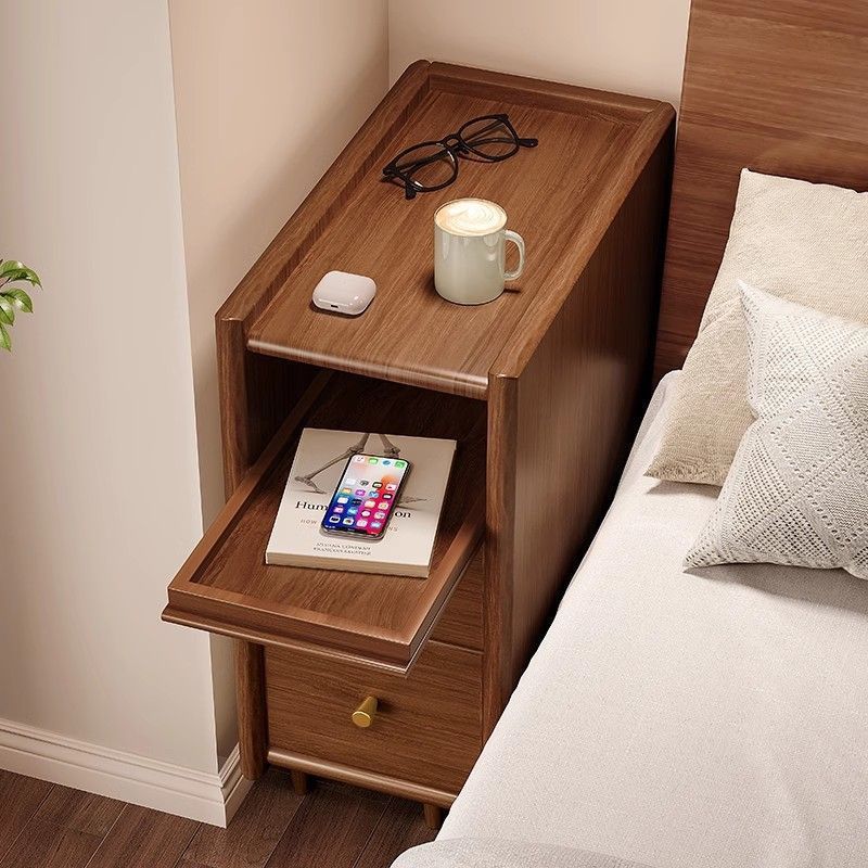 Contemporary Solid Wood Ultra-Narrow 2-Drawer Nightstand — White