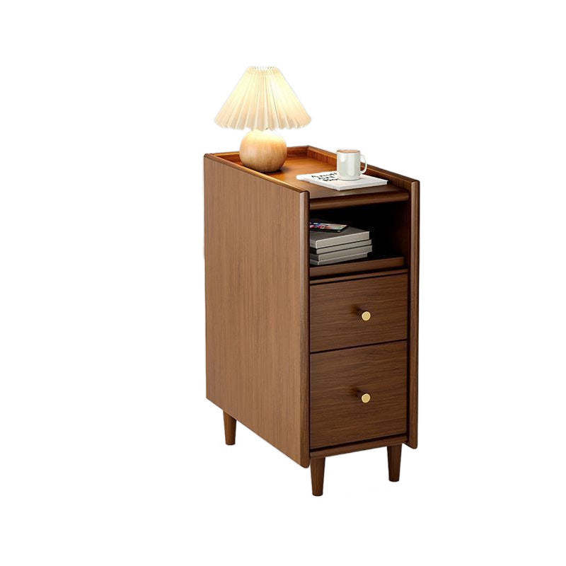 Contemporary Solid Wood Ultra-Narrow 2-Drawer Nightstand