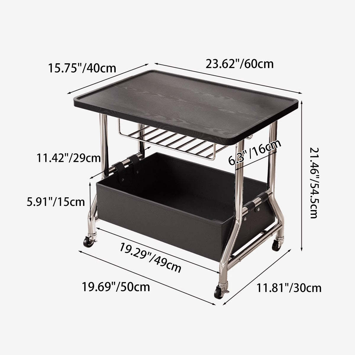 Retro Solid Wood PU Leather Stainless Steel 2-Tier End Table