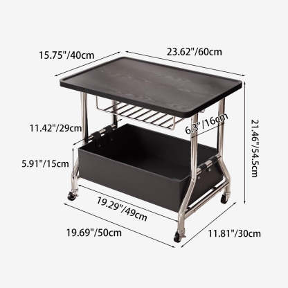 Retro Solid Wood PU Leather Stainless Steel 2-Tier End Table