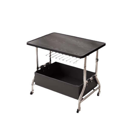 Retro Solid Wood PU Leather Stainless Steel 2-Tier End Table