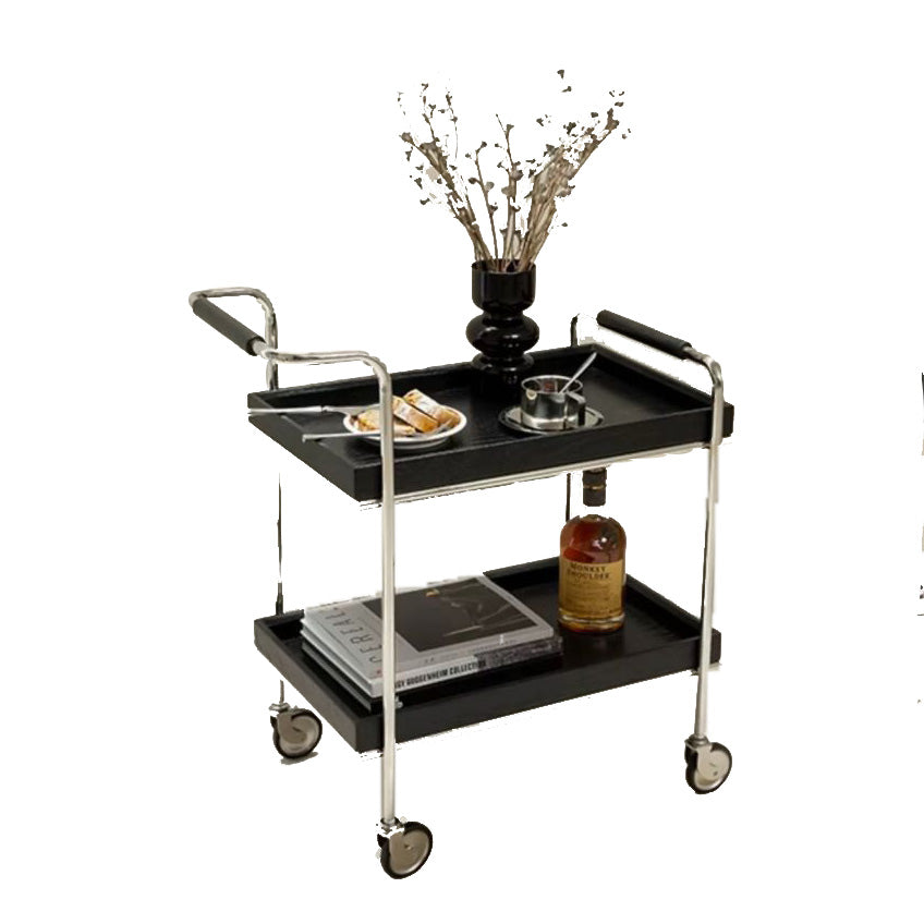 Retro Solid Wood Metal 2-Tier Rolling Cart End Table