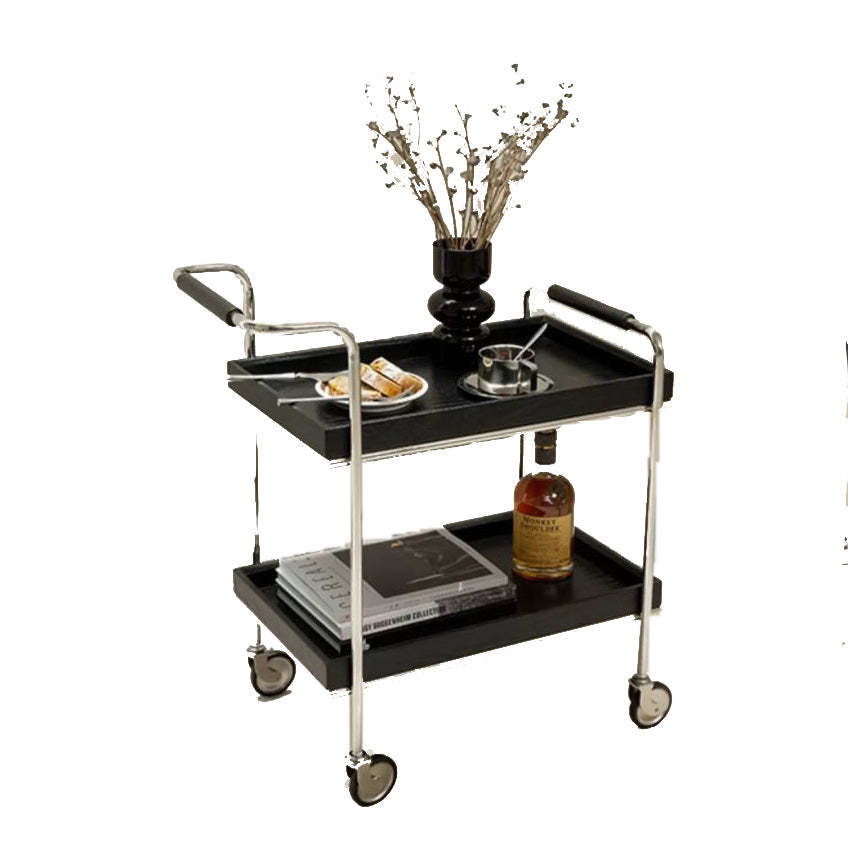 Retro Solid Wood Metal 2-Tier Rolling Cart End Table
