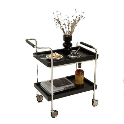 Retro Solid Wood Metal 2-Tier Rolling Cart End Table