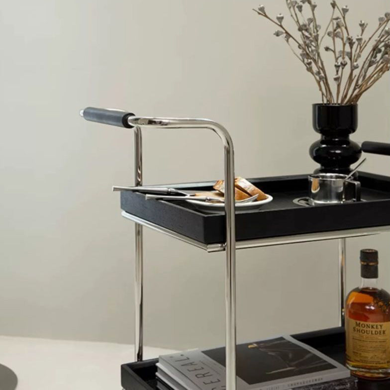 Retro Solid Wood Metal 2-Tier Rolling Cart End Table