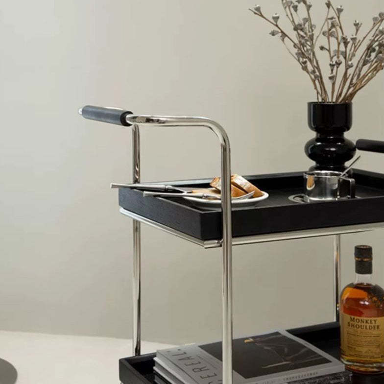 Retro Solid Wood Metal 2-Tier Rolling Cart End Table
