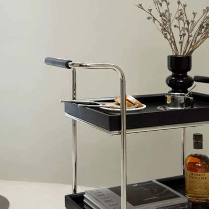 Retro Solid Wood Metal 2-Tier Rolling Cart End Table