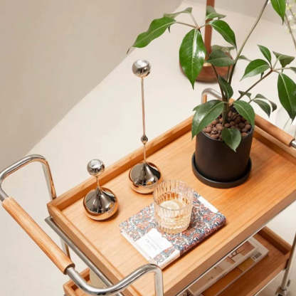 Retro Solid Wood Metal 2-Tier Rolling Cart End Table