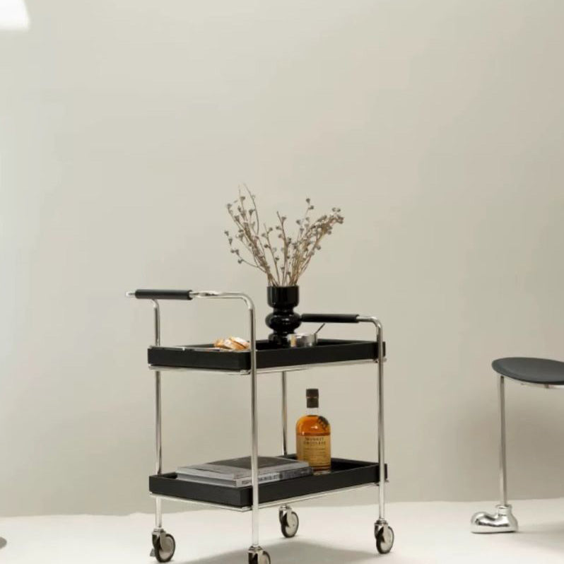 Retro Solid Wood Metal 2-Tier Rolling Cart End Table
