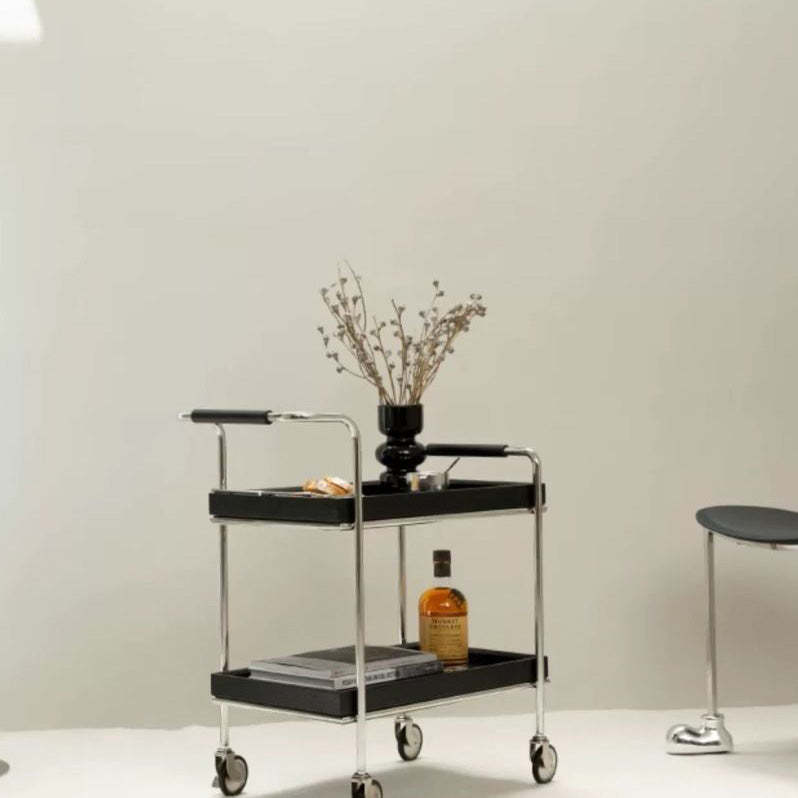 Retro Solid Wood Metal 2-Tier Rolling Cart End Table