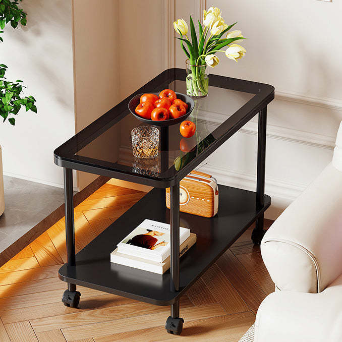 Contemporary Glass Metal 2-Tier End Table Casters