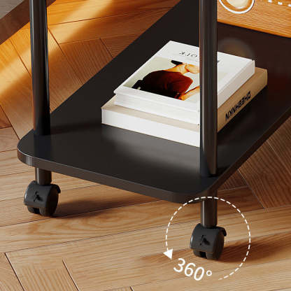 Contemporary Glass Metal 2-Tier End Table Casters