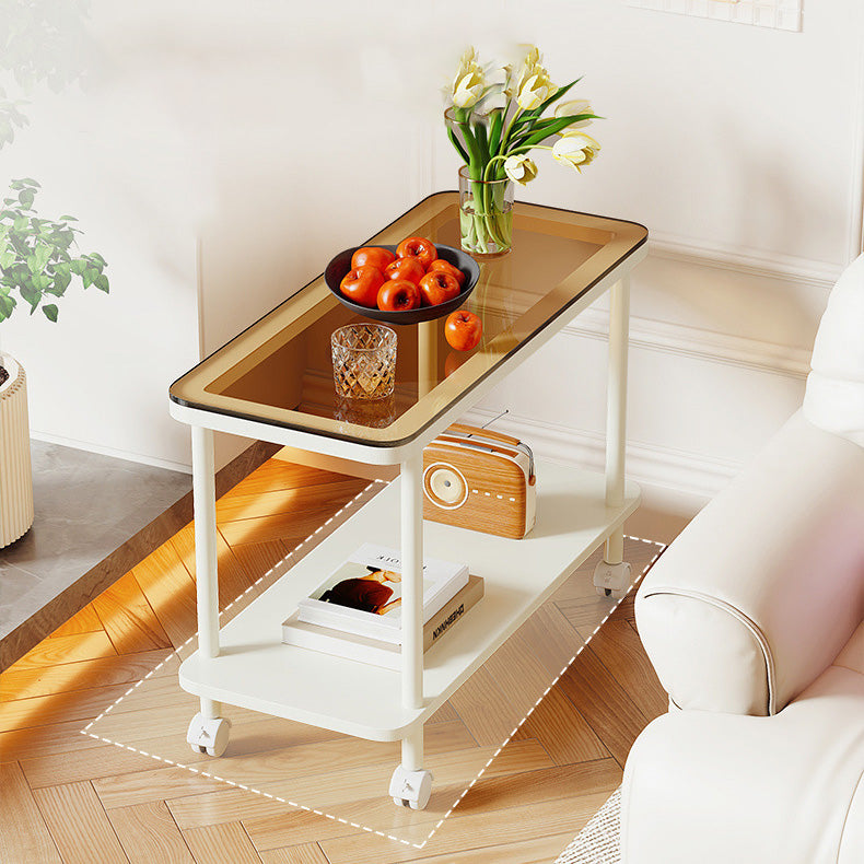 Contemporary Glass Metal 2-Tier End Table Casters