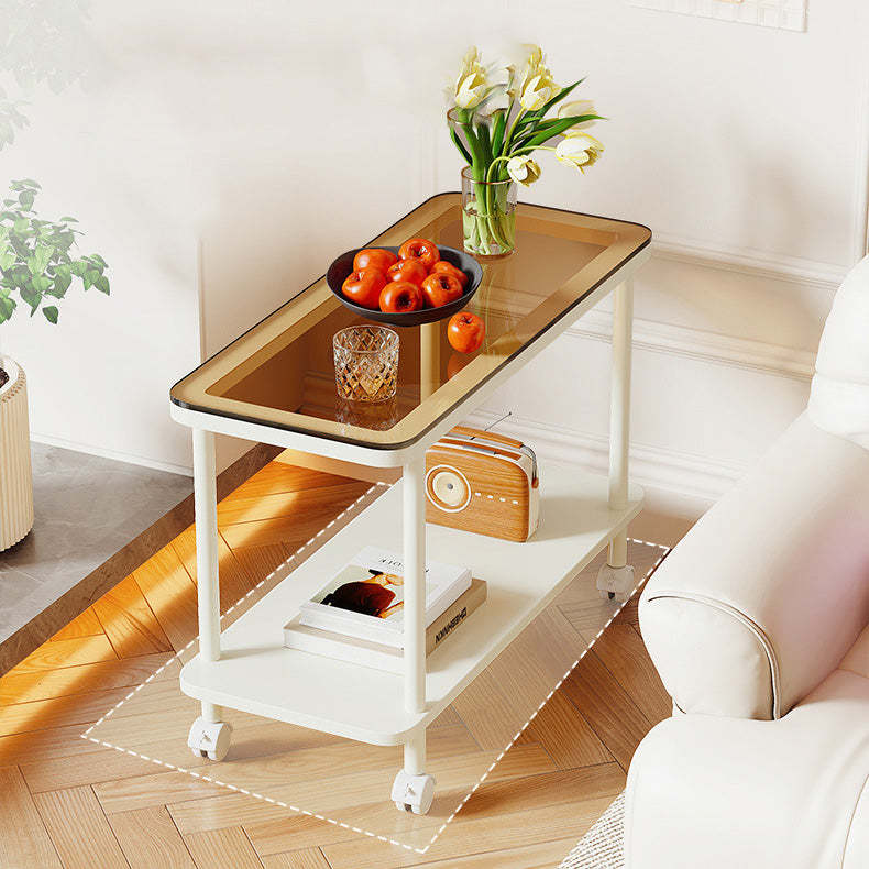 Minimalist casters 2-tier end & side tables in metal — Brown / White