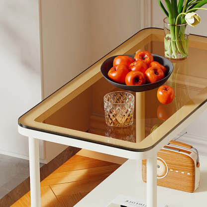 Contemporary Glass Metal 2-Tier End Table Casters