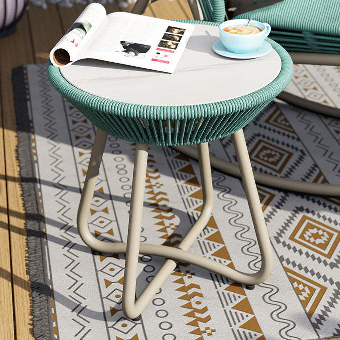 Boho Sintered Stone Rattan Round End Table — Green