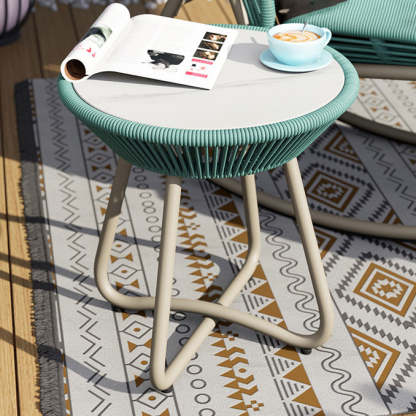 Boho Sintered Stone Rattan Round End Table — Green