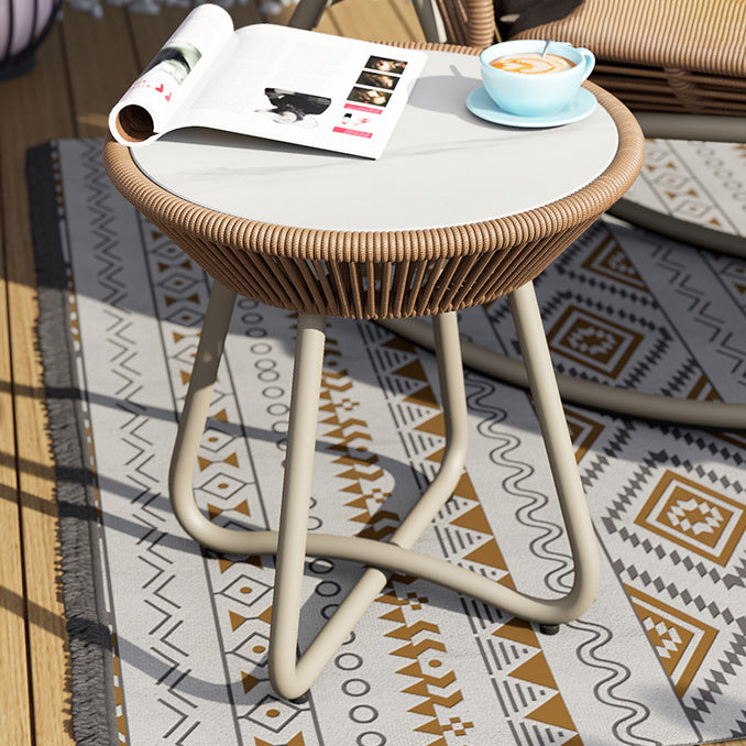 Boho Sintered Stone Rattan Round End Table — Blue