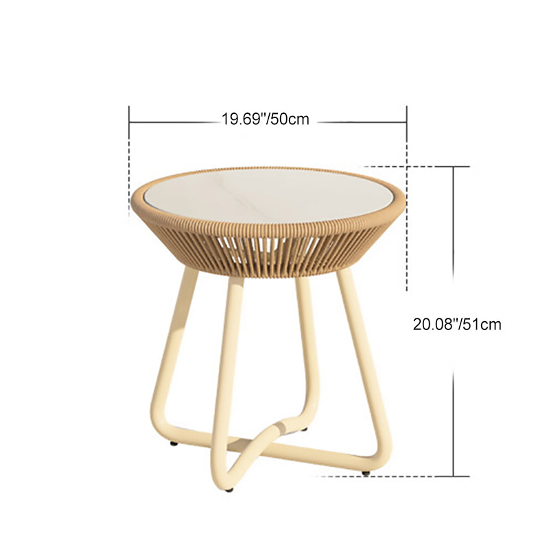 Boho Sintered Stone Rattan Round End Table — Beige