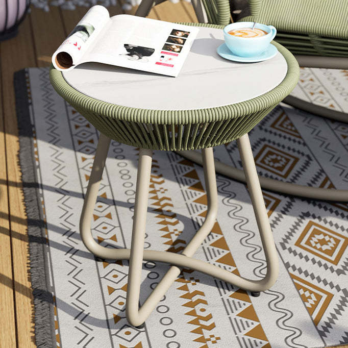 Boho Sintered Stone Rattan Round End Table — Gray