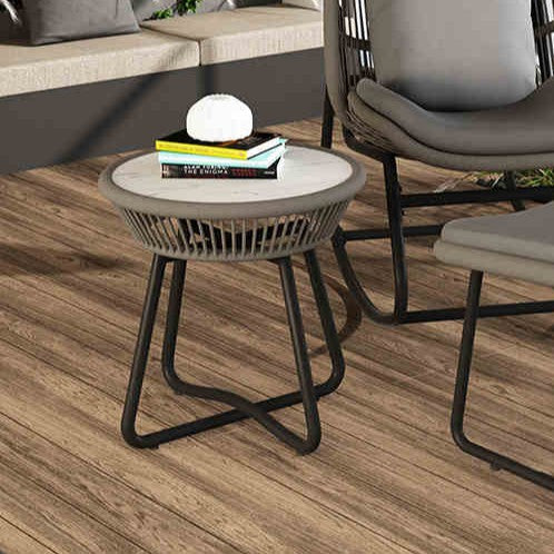 Boho Sintered Stone Rattan Round End Table