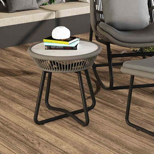 Boho Sintered Stone Rattan Round End Table
