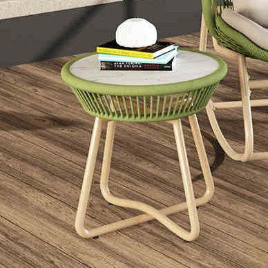 Boho Sintered Stone Rattan Round End Table