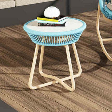 Boho Sintered Stone Rattan Round End Table